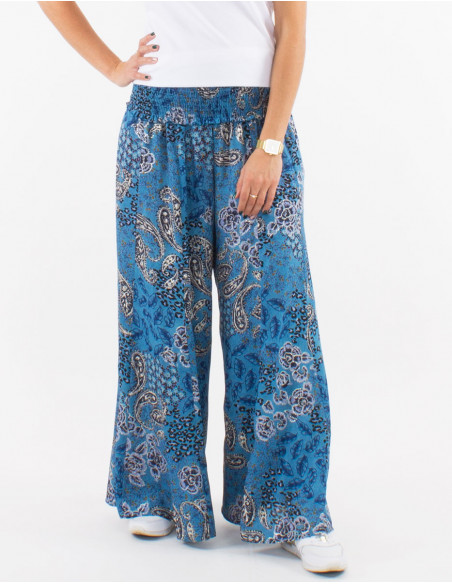 Pantalon large polyester imprimé pansy argenté