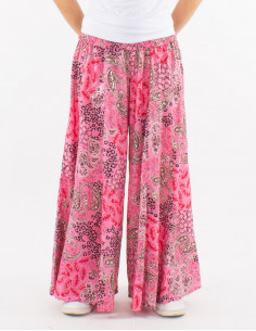 Large polyester pants with silver pansy print 2
