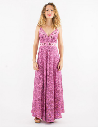 Robe longue polyester dos nu sari imprimé