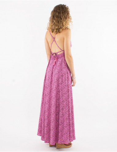 Long polyester sari backless printed dress