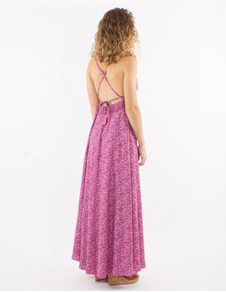 Long polyester sari backless printed dress