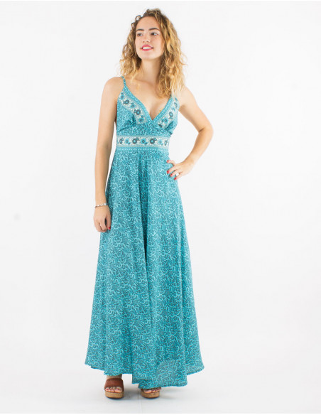 Long polyester sari backless printed dress