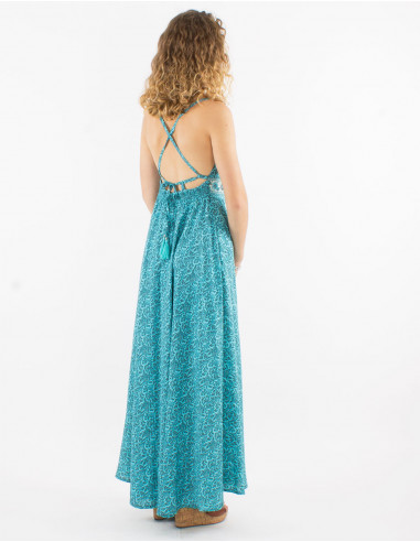 Long polyester sari backless printed dress