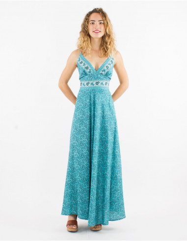 Long polyester sari backless printed dress