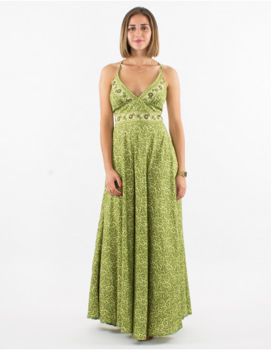 Long polyester sari backless printed dress