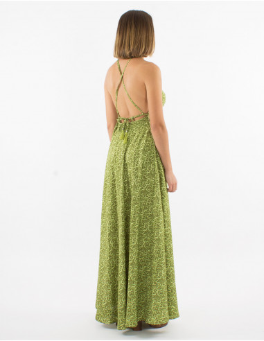 Long polyester sari backless printed dress