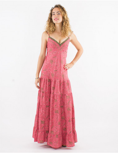 Robe longue polyester bretelles sari imprimé