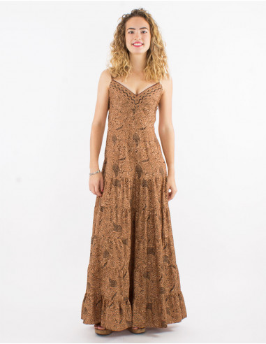Robe longue polyester bretelles sari imprimé