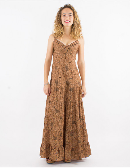Robe longue polyester bretelles sari imprimé