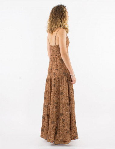 Robe longue polyester bretelles sari imprimé
