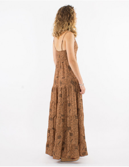 Robe longue polyester bretelles sari imprimé