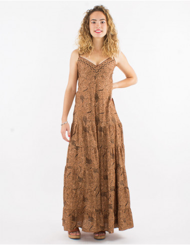 Robe longue polyester bretelles sari imprimé