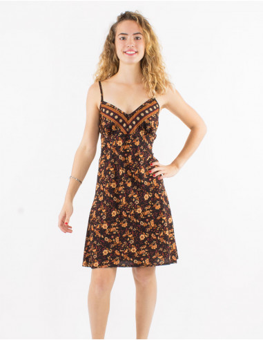 Robe courte polyester bretelles imprimé daisy