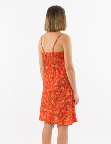 Robe courte polyester bretelles imprimé daisy