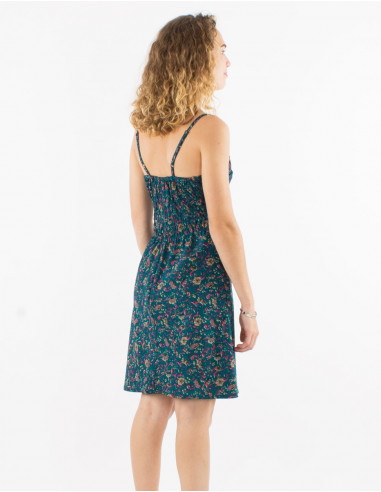 Robe courte polyester bretelles imprimé daisy