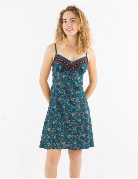Robe courte polyester bretelles imprimé daisy
