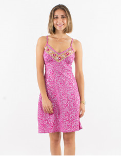 Short polyester sari dress with straps and silver print 2