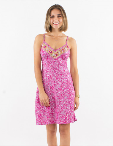 Robe courte polyester bretelles sari imprimé argenté