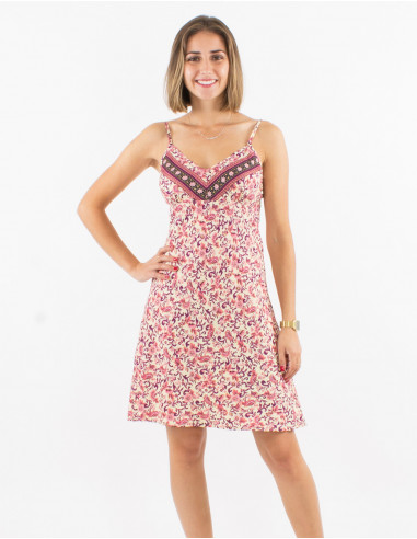 Short polyester sari dress with straps and golden print