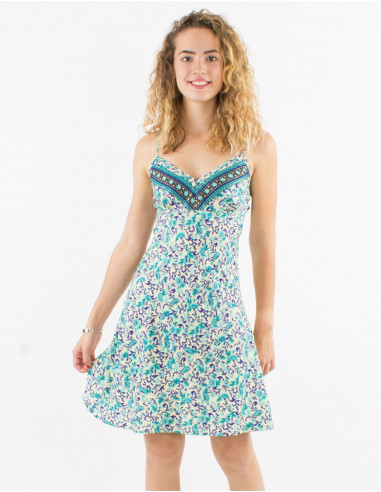 Short polyester sari dress with straps and golden print