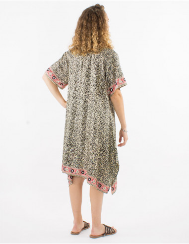 Robe polyester manches courtes sari imprimé argenté