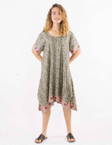 Robe polyester manches courtes sari imprimé argenté