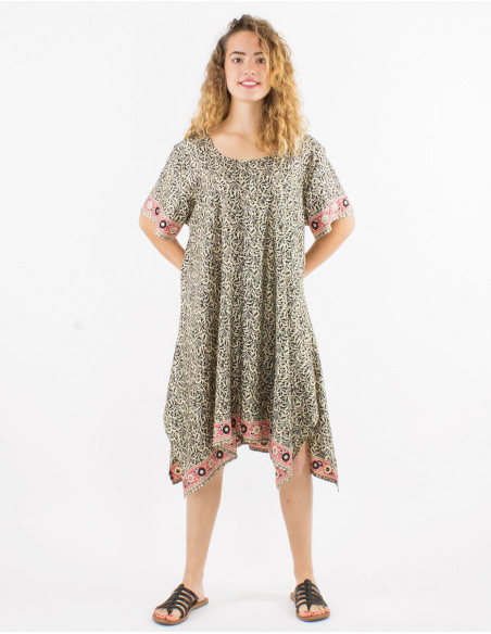 Robe polyester manches courtes sari imprimé argenté