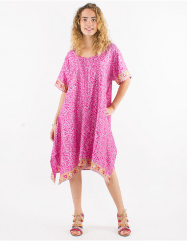 Robe polyester manches courtes sari imprimé argenté