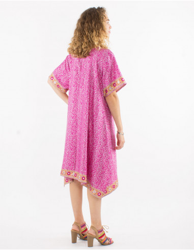 Robe polyester manches courtes sari imprimé argenté