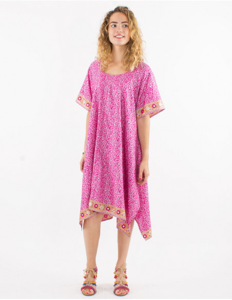 Robe polyester manches courtes sari imprimé argenté