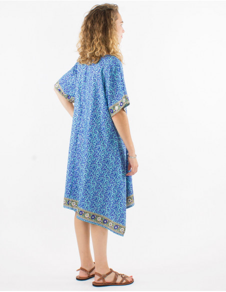 Robe polyester manches courtes sari imprimé argenté