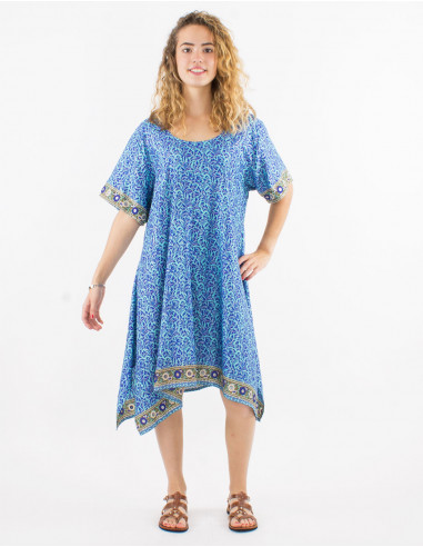 Robe polyester manches courtes sari imprimé argenté