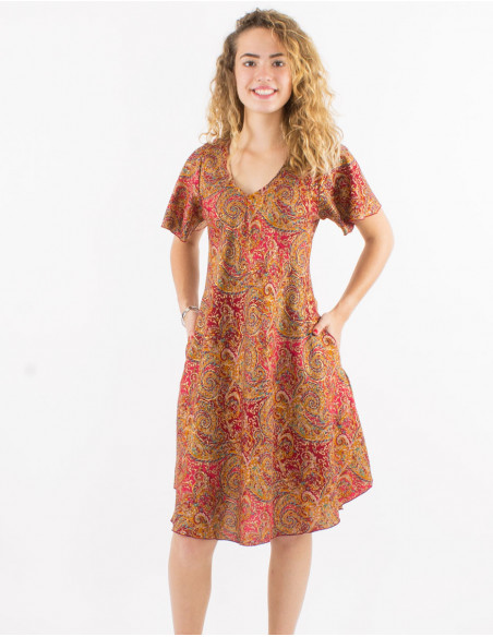 Polyester sari silvery dress with short sleeves and silver print