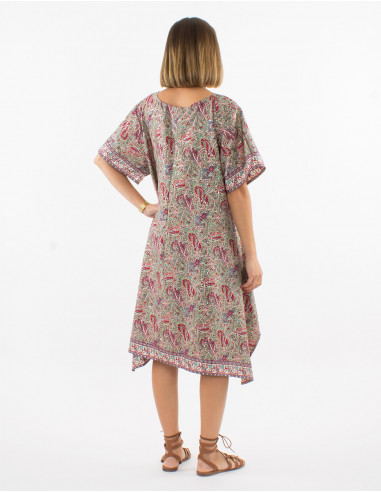 Short polyester sari golden dress with Short sleeves and golden print