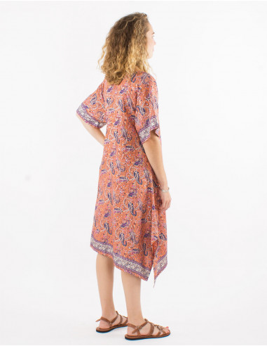 Short polyester sari golden dress with Short sleeves and golden print