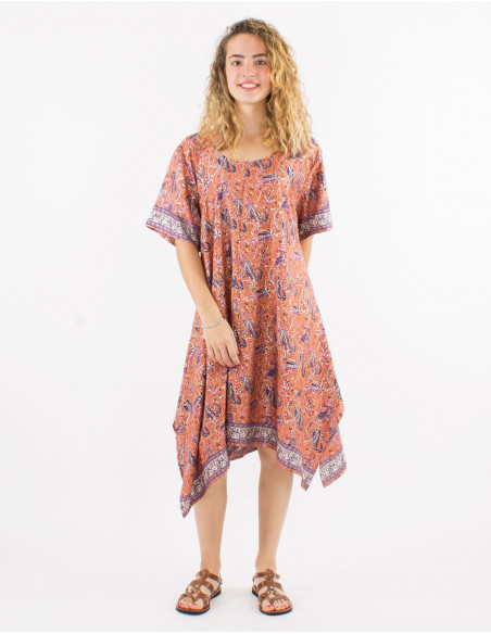 Short polyester sari golden dress with Short sleeves and golden print