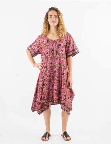 Short polyester sari golden dress with Short sleeves and golden print