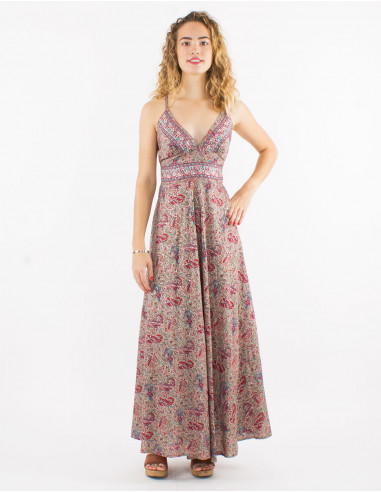 Robe longue polyester dos nu sari imprimé