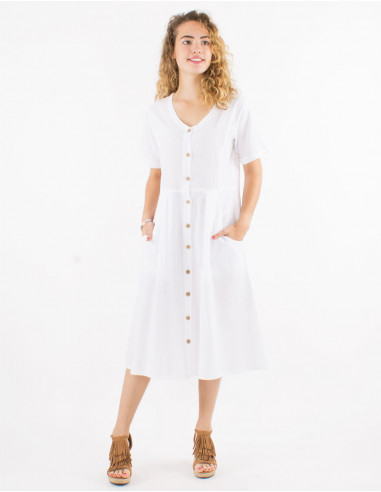 Cotton sw buttoned dress with short sleeves