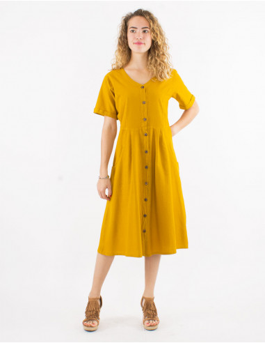 Cotton sw buttoned dress with short sleeves