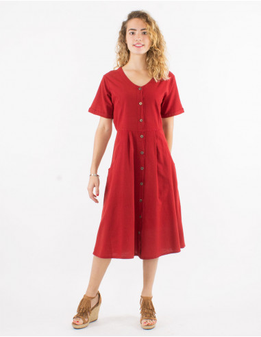 Cotton sw buttoned dress with short sleeves