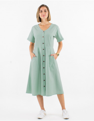 Robe coton sw boutonnée manches courtes