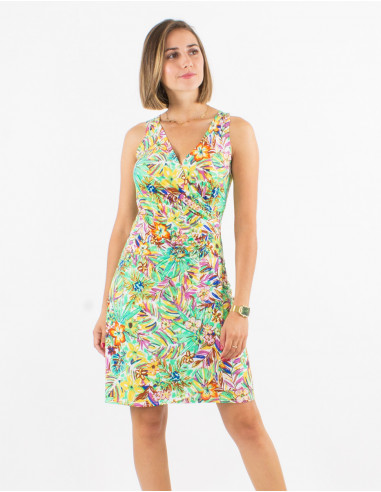 Knitted 96% polyester 4% elastane sleeveless dress with oasis print