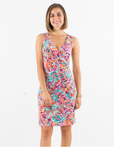 Knitted 96% polyester 4% elastane sleeveless dress with oasis print