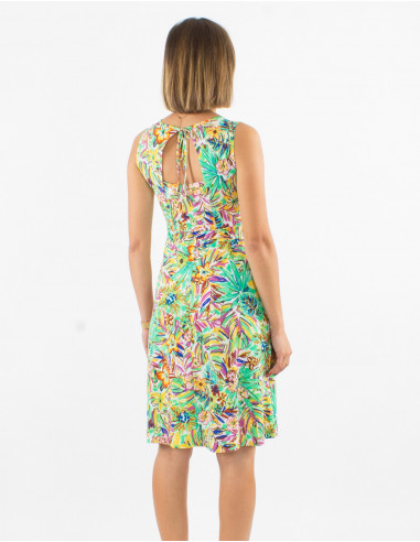 Knitted 96% polyester 4% elastane sleeveless dress with oasis print