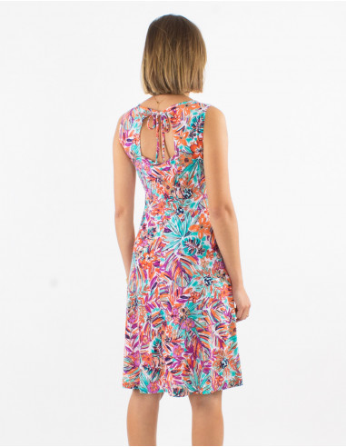 Knitted 96% polyester 4% elastane sleeveless dress with oasis print