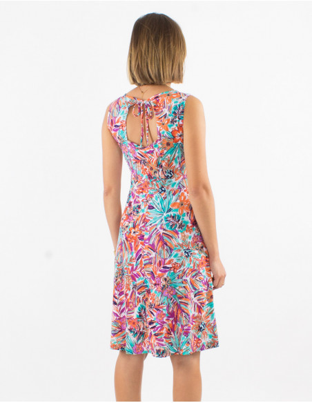 Knitted 96% polyester 4% elastane sleeveless dress with oasis print