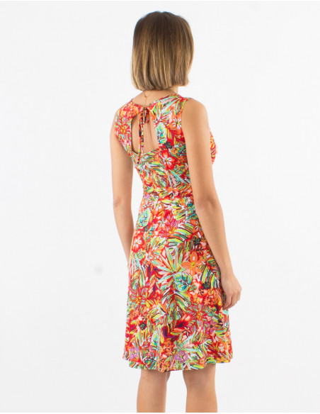 Knitted 96% polyester 4% elastane sleeveless dress with oasis print