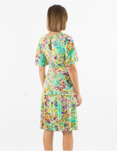 Robe maille manches courtes imprimé oasis