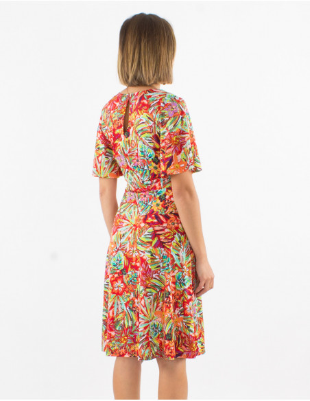 Robe maille manches courtes imprimé oasis